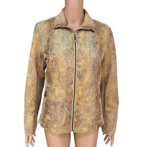 Dialogue Jacket Sz XS Faux Snakeskin Textured Zip Up tan